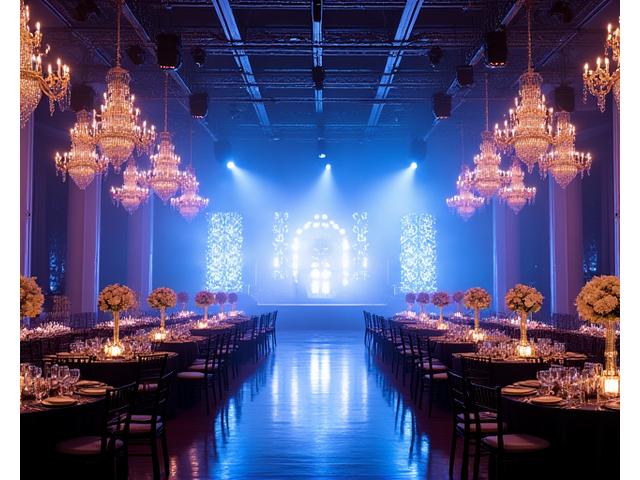 Scène de soirée de gala avec lumières et décors élégants