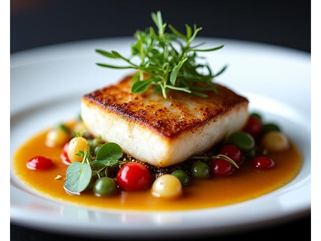 Plat de poisson raffiné avec légumes et sauce délicate