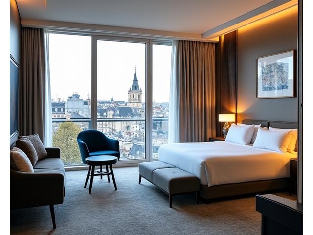 Intérieur de suite hôtelière moderne et luxueuse avec vue