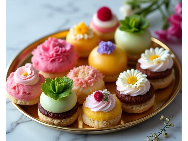 Assortiment de pâtisseries individuelles colorées et délicates