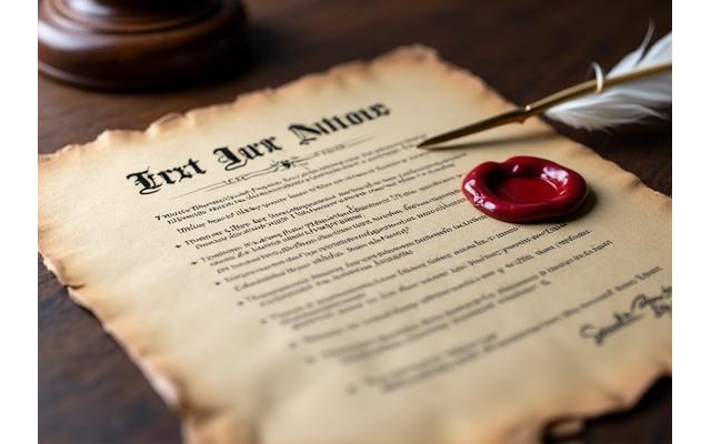 Un document juridique ancien avec un sceau qui symbolise les mentions légales