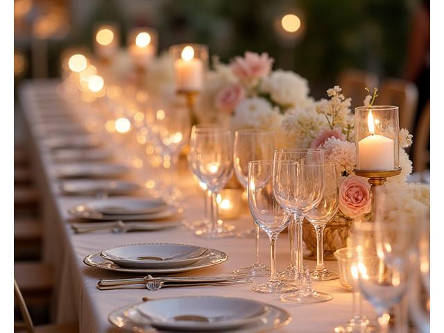 Table de mariage luxueuse décorée de fleurs fraîches